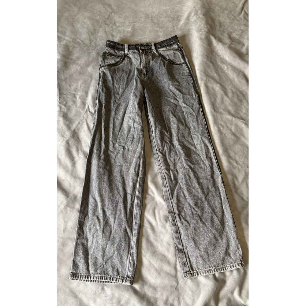 Dazy Grey Washed Wide Leg Jeans High Waisted Denim Pants Size L